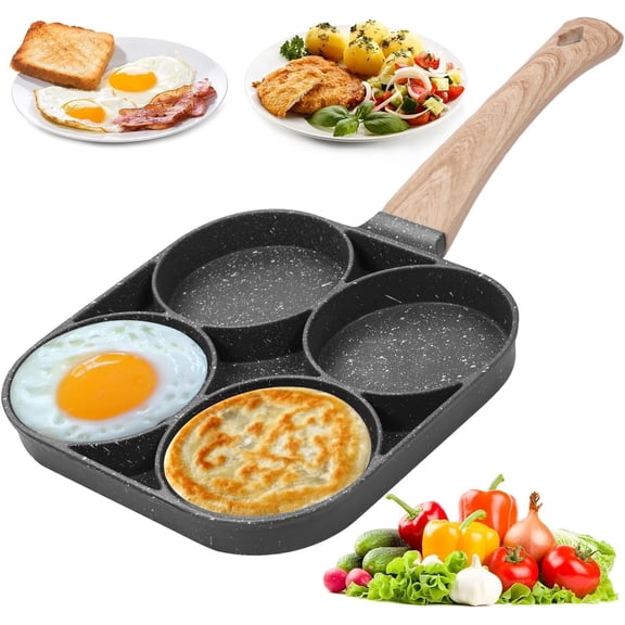 4-Cup Egg Pan Nonstick, and Granite Egg Frying Pan, Versatile Breakfast Skillet for Eggs, Pancakes, Plett, Crepes, Compatible with Gas Stove and Induction Cooktop