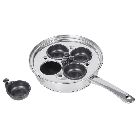 4-Cup Egg Poacher Pan, Stainless Steel Nonstick Poached Egg Maker with Detachable Cups, Lid & Spatula, Induction Compatible Skillet for Stovetop