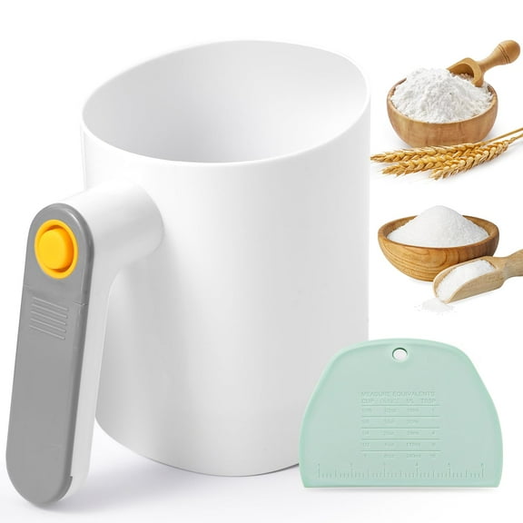 4 Cup Electric Flour Shifter Capacity, Automatic Flour Strainer, Handheld Leakage Powder Sifter Battery Operated, Fine Stainless Steel Mesh Sieve, Portable Sugar Strainer for Kitchen Baking