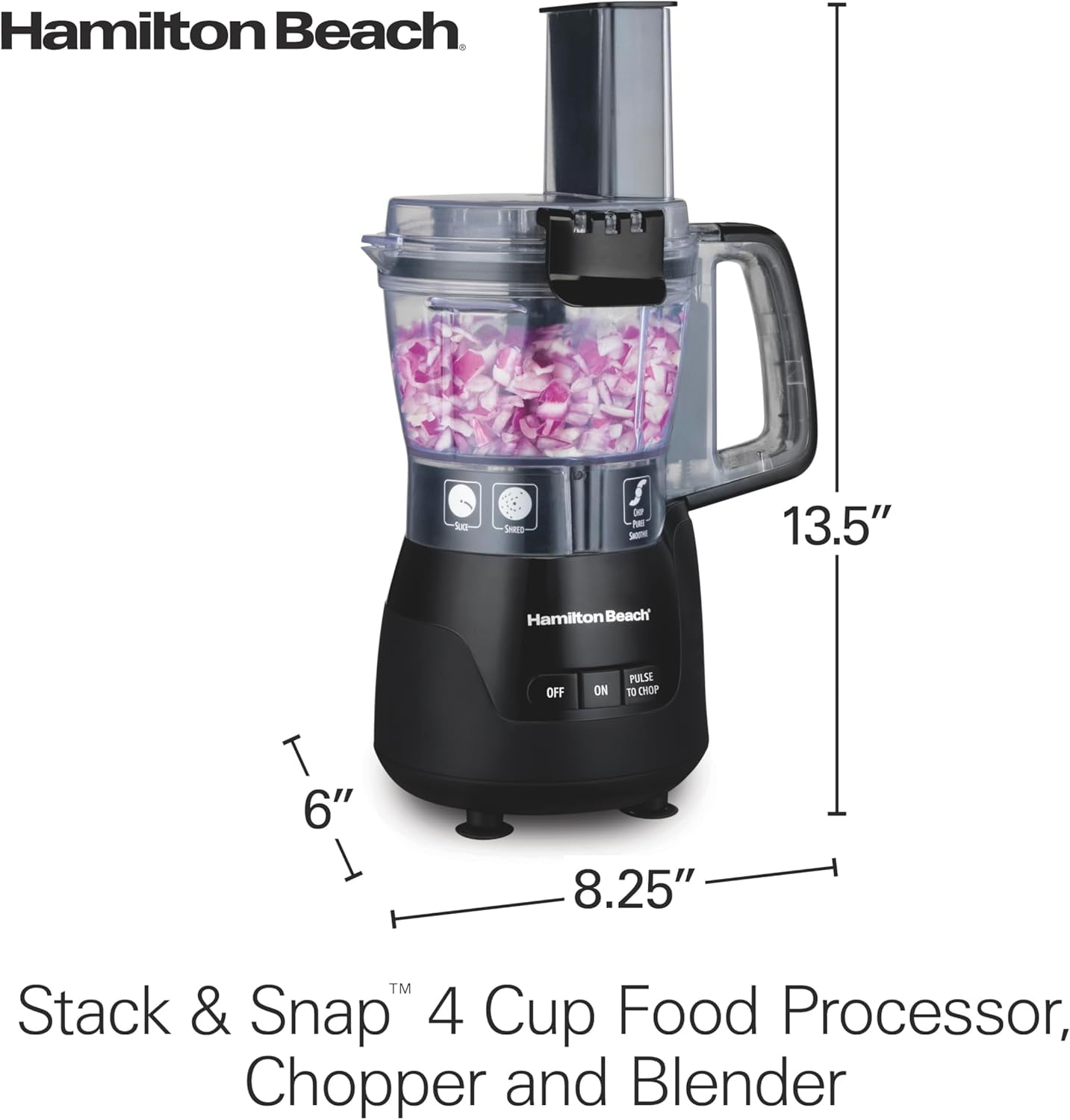 Stack & Snap 4-Cup  Food Processor & Vegetable Chopper, 250 , for Slicing, Shredding, and Puree, Black (70510)