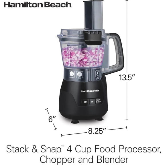 Stack & Snap 4-Cup  Food Processor & Vegetable Chopper, 250 , for Slicing, Shredding, and Puree, Black (70510)