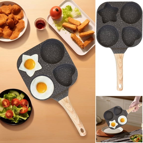4-Cup Non-Stick Egg & Burger Pan - Heart & Star Shaped Mini Pancake Griddle for Breakfast, Egg Molds & Burger Patties, Induction Compatible