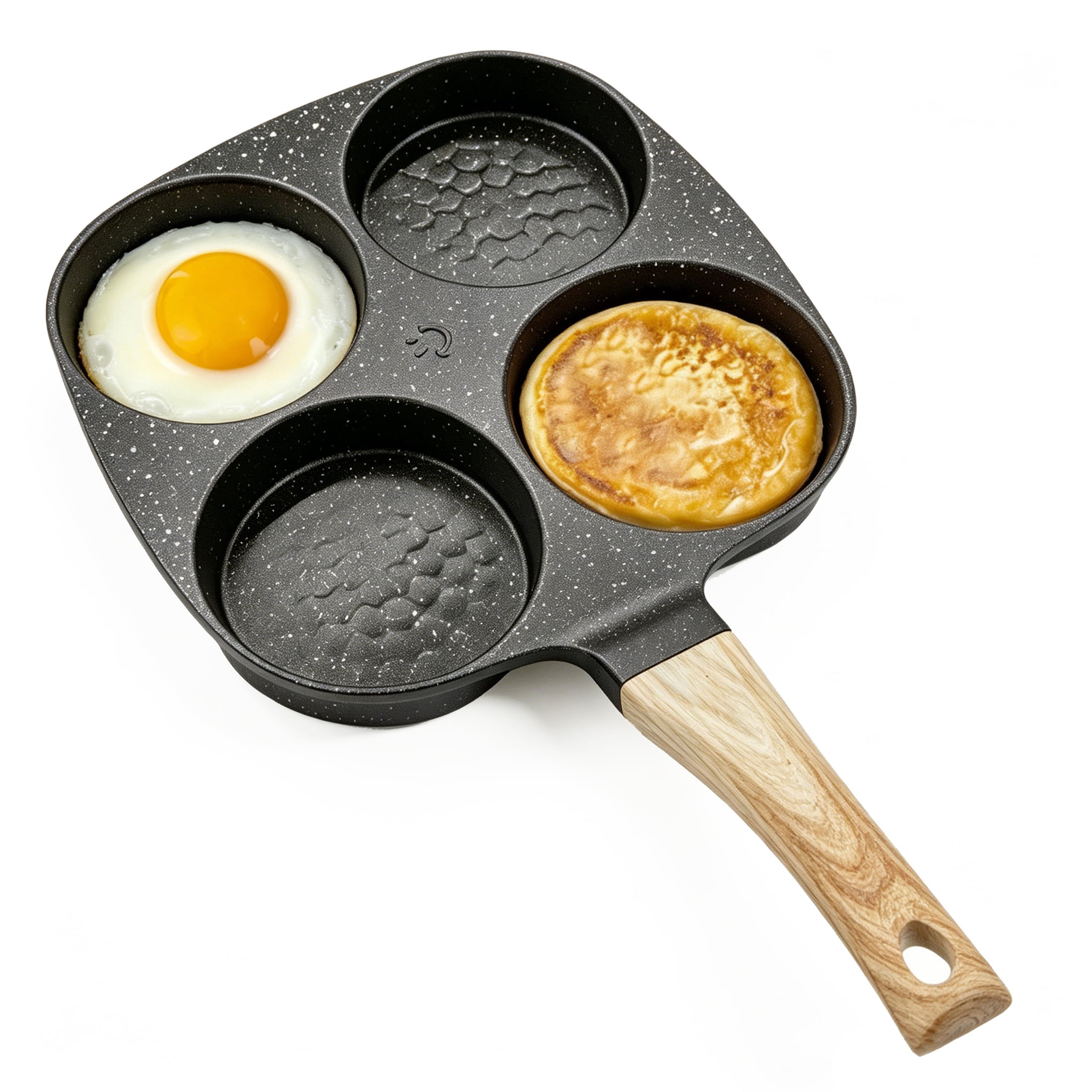 cisilov Egg Pan, 4-Cup Nonstick Egg and Burger Pan, Breakfast Skillet with Divided Sections, Black