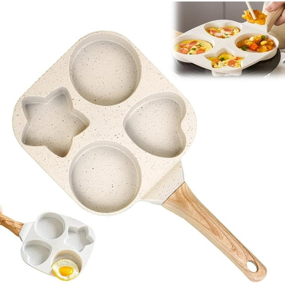 4-Cup Nonstick Egg Pan, Healthy Aluminum Omelette & Egg Frying Pan, Poacher Pans Nonstick, Pancake & McGriddle Pans, Easy Clean, for Gas Stove & Induction Cookware, Non-stick Shape Frying Pan (Beige)