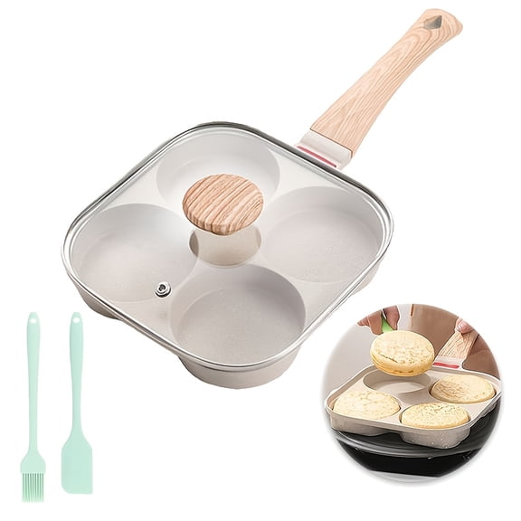 4-Cup Nonstick Egg Pan with Lid, Granite Coating Breakfast Skillet, Induction & Gas Stove Compatible, for Eggs, Pancakes, Crepes & Plett