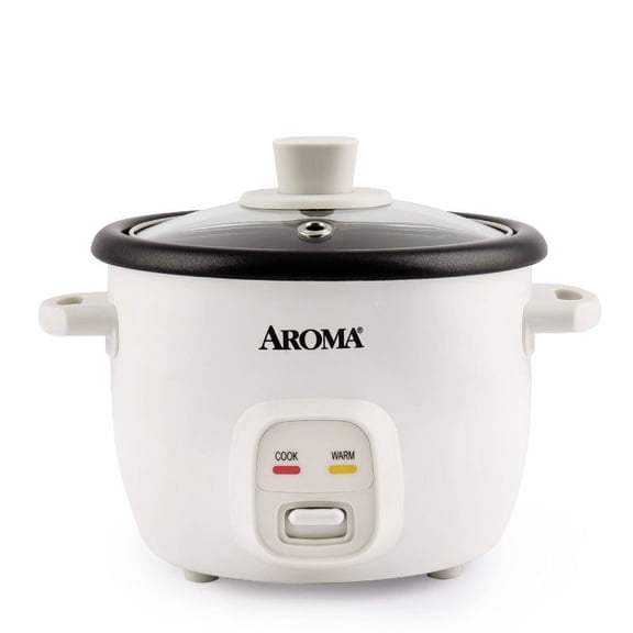 4 Cup Pot Style Rice Cooker, White, Nonstick Inner Pot, Stay-Cool Handles, 1-Setting Operation, 250W Electric Rice Cooker with Glass Lid for White Rice, Grains, and Simple Meal Preparation