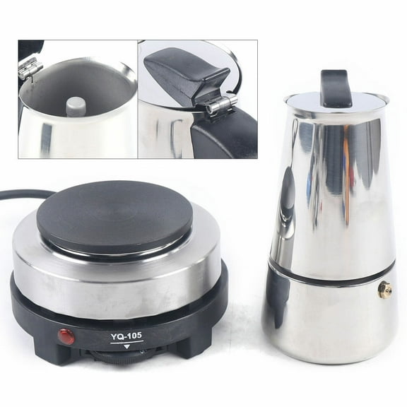 4-Cup Stainless Steel Espresso Maker with Electric Stove Moka Pot for Rich & Full-Bodied Coffee, Safety Valve, Cool-Touch Handle, Dishwasher Safe
