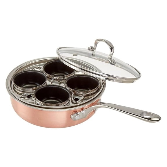 4 Cup Stainless Steel Tri-Ply Professional Egg Poacher W/Nonstick Egg Cups for Perfectly Poached Eggs Brunch and Breakfast