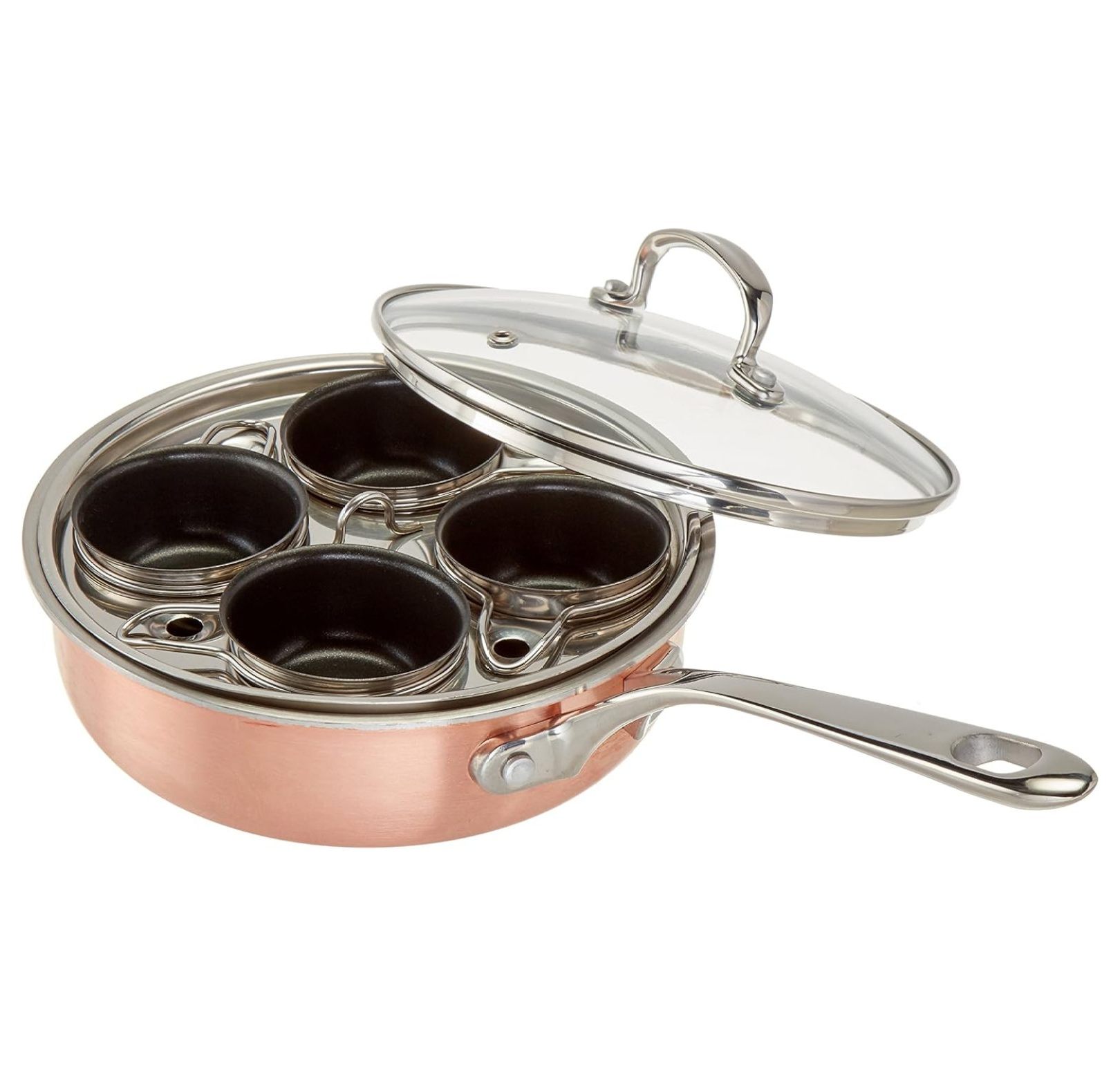 4 Cup Stainless Steel TriPly Professional Egg Poacher W/Nonstick Egg