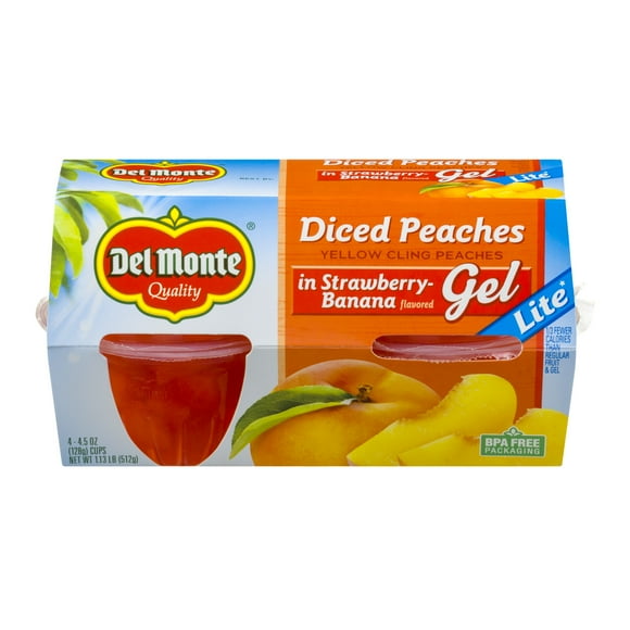 (4 Cups) Del Monte Diced Peaches in Strawberry-Banana Flavored Gel, 4.5 oz cups