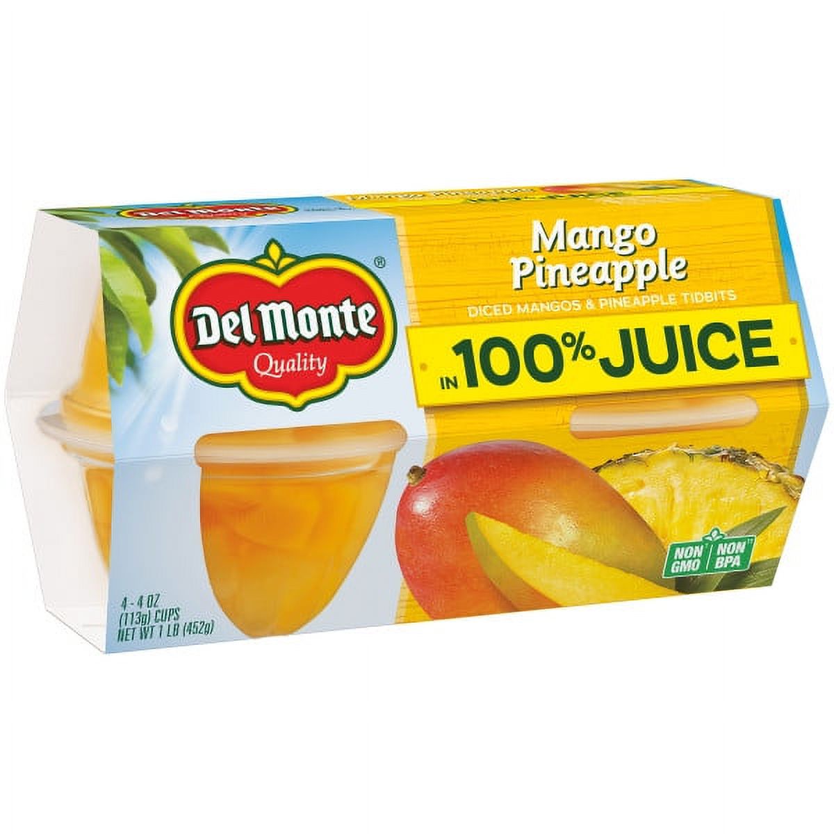 (4 Cups) Del Monte Mango Pineapple Tidbits Fruit Cups in Juice, 4 oz - image 1 of 3