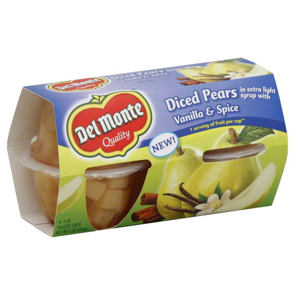 (4 Cups) Del Monte Vanilla Pears Fruit Cups