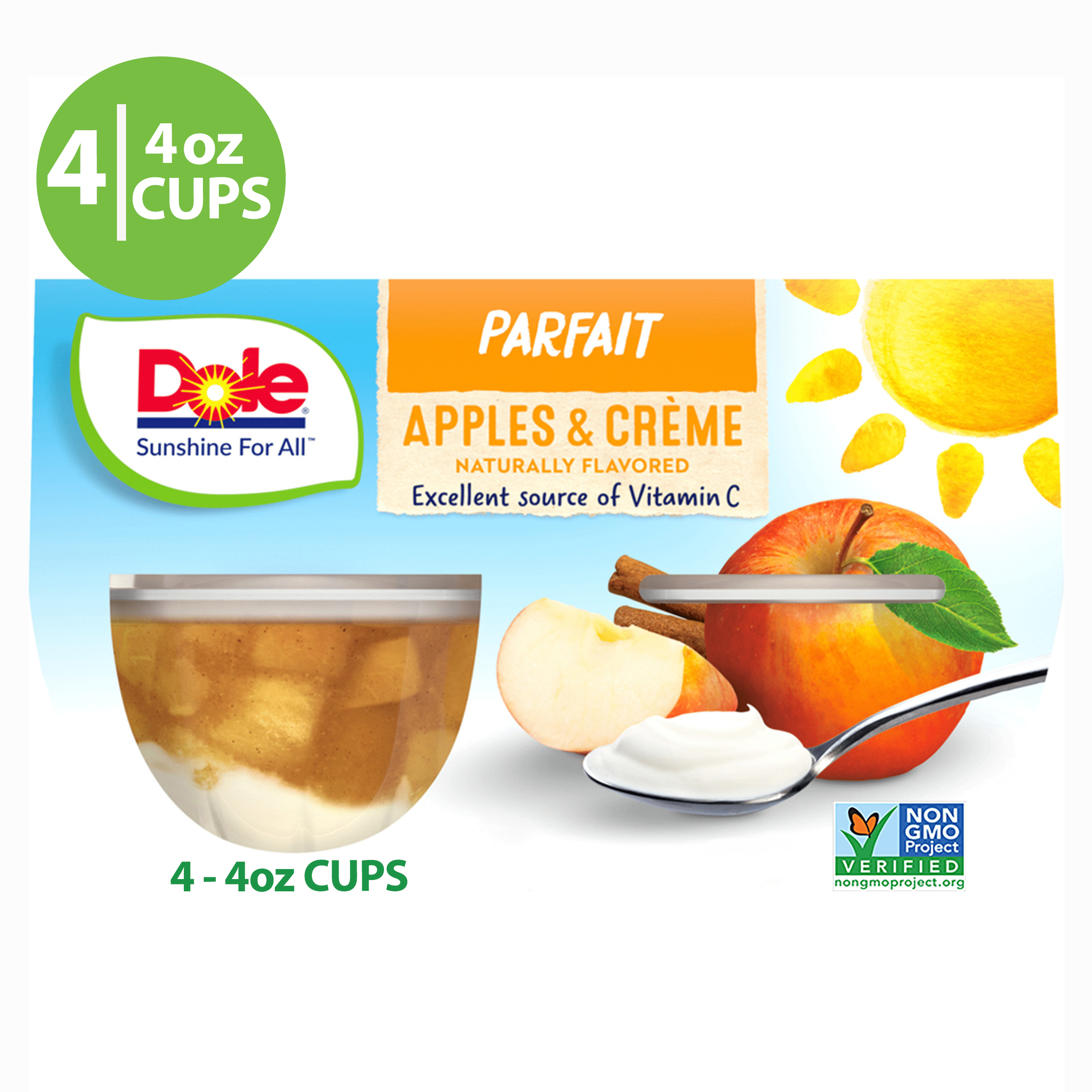 (4 Cups) Dole Fruit Bowls Apples and Creme Parfait, 4.3 oz