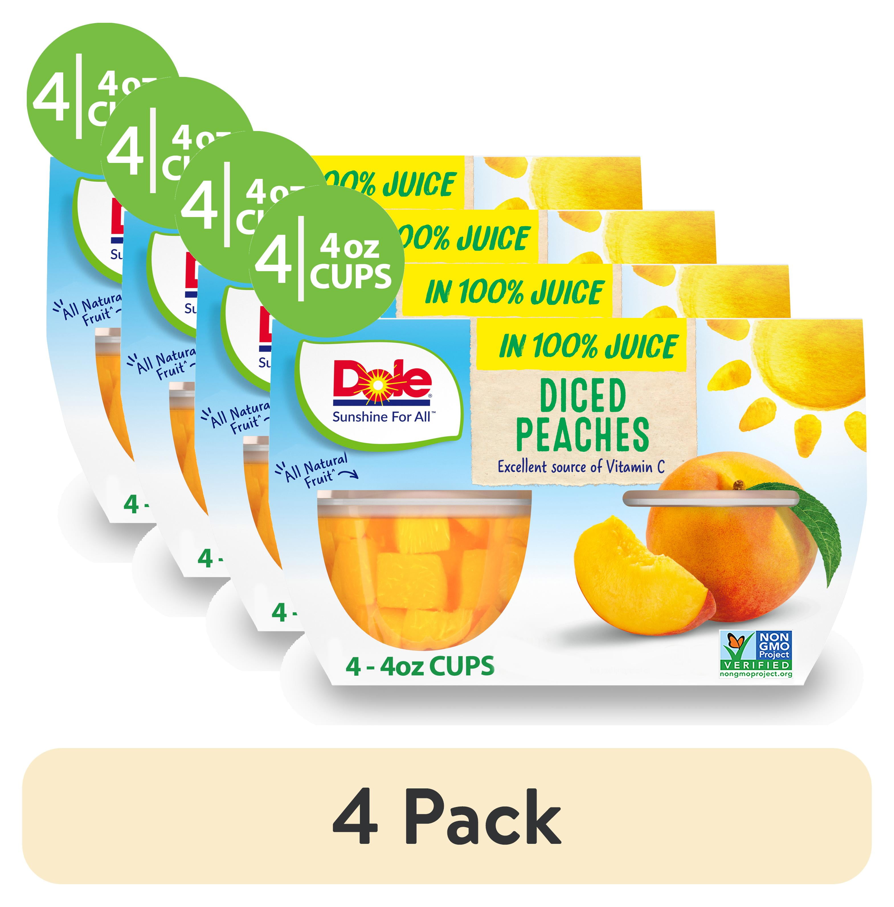 (4 pack) (4 Pack) Dole Yellow Cling Diced Peaches Fruit Cups in 100