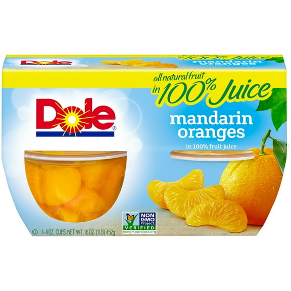 (4 Cups) Dole Fruit Bowls Mandarin Oranges in 100% Fruit Juice, 4 oz-Pack Of 2