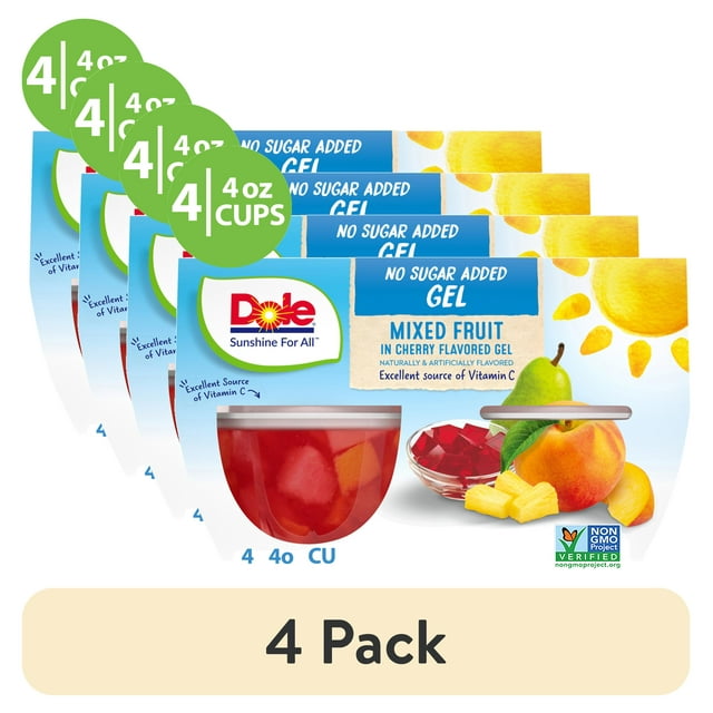 (4 pack) Dole Fruit Bowls No Sugar Added Mixed Fruit in Cherry Gel, 4.3