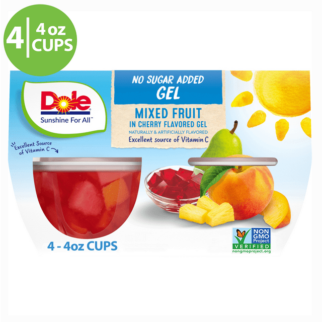 (4 Cups) Dole Fruit Bowls No Sugar Added Mixed Fruit in Cherry Gel, 4.3
