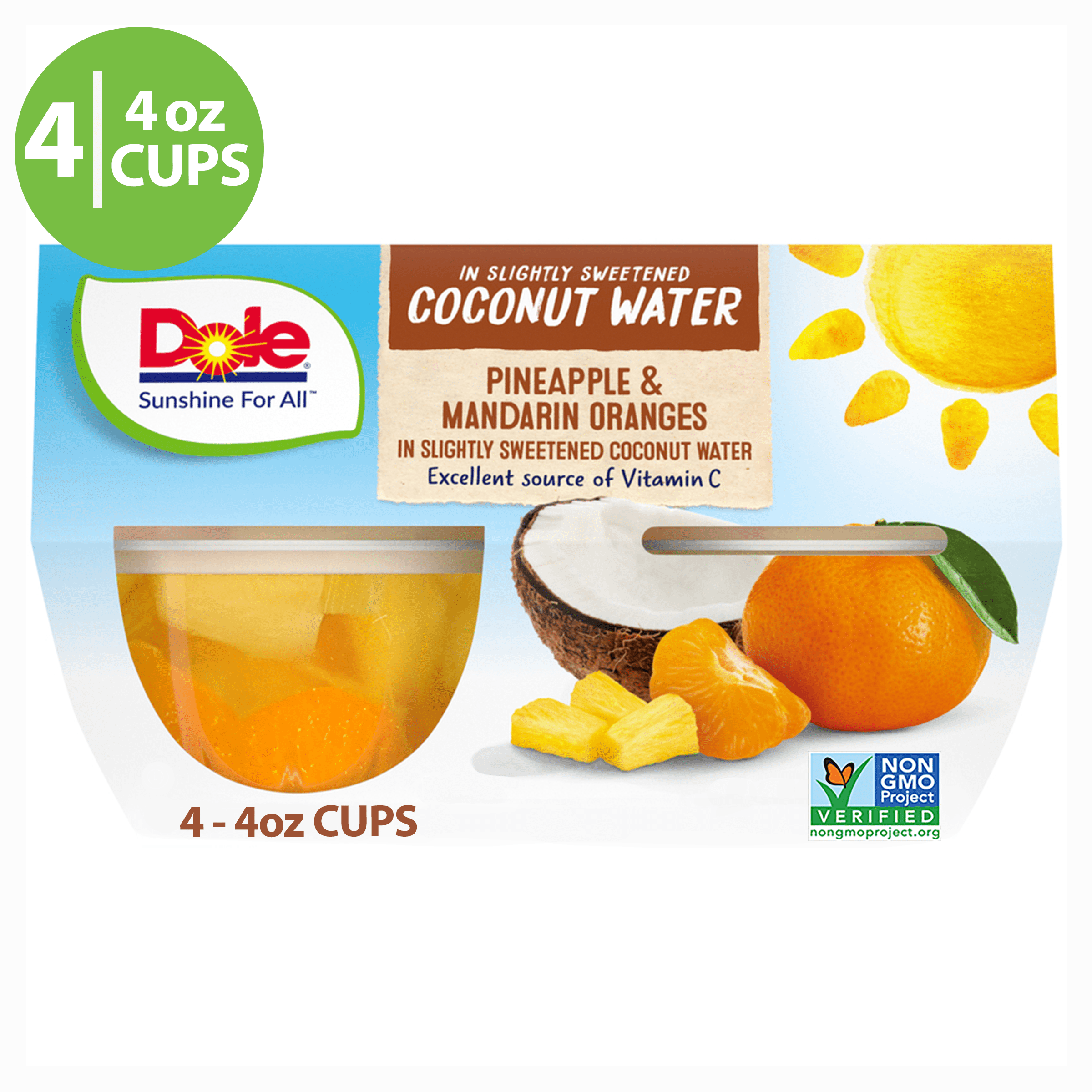 (4 Cups) Dole Fruit Bowls Pineapple and Mandarin Oranges in Coconut Water, 4 oz