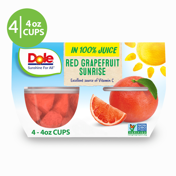 (4 Cups) Dole Fruit Bowls Red Grapefruit Sunrise in 100% Fruit Juice, 4 oz