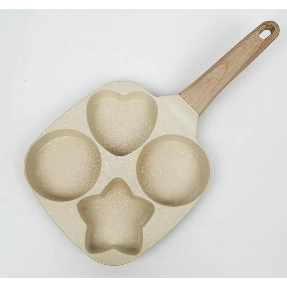 4 Cups Nonstick Omelette Skillet Egg Frying Pan Easy Clean Divided Grill Frying Pan Egg Frying Pan with Wooden Handle for Eggs, Pancakes