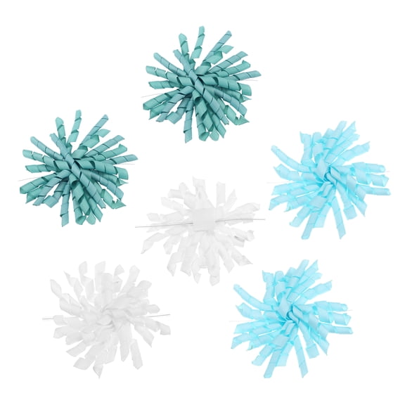 Uxcell 4" Curly Bows for Gift Wrapping, 6Pcs Self Adhesive Twist Tie Grosgrain Ribbon Bow for Treat Bag Christmas Birthday Gift Box Party Favors Decor, White/Sky Blue/Fog Blue