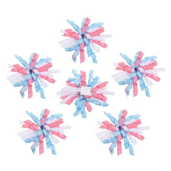 Uxcell 4" Curly Bows for Gift Wrapping, 6Pcs Self Adhesive Twist Tie Grosgrain Ribbon Bow for Treat Bag Christmas Birthday Gift Box Party Favors Decor, White Blue Pink