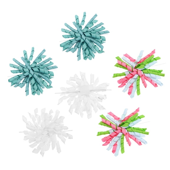 Uxcell 4" Curly Bows for Gift Wrapping, 6Pcs Self Adhesive Twist Tie Grosgrain Ribbon Bow for Treat Bag Christmas Birthday Gift Box Party Favors Decor, White/Pink Blue Green/Fog Blue