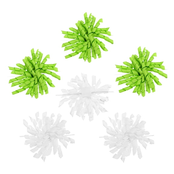 Uxcell 4" Curly Bows for Gift Wrapping, 6Pcs Self Adhesive Twist Tie Grosgrain Ribbon Bow for Treat Bag Christmas Birthday Gift Box Party Favors Decor, White/Green
