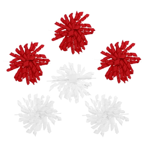 Uxcell 4" Curly Bows for Gift Wrapping, 6Pcs Self Adhesive Twist Tie Grosgrain Ribbon Bow for Treat Bag Christmas Birthday Gift Box Party Favors Decor, White/Red