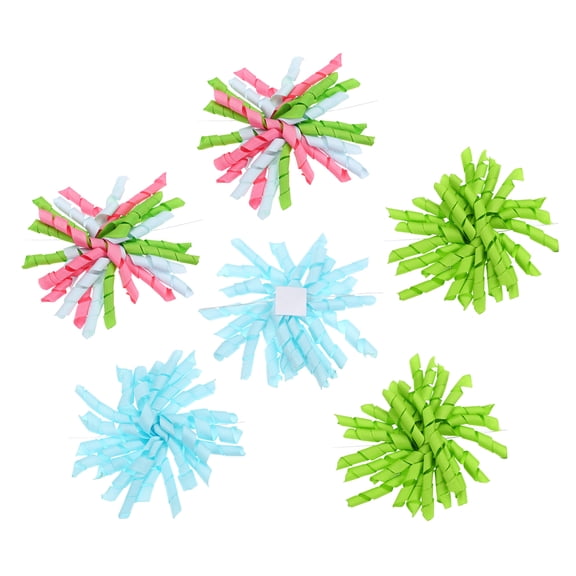 Uxcell 4" Curly Bows for Gift Wrapping, 6Pcs Self Adhesive Twist Tie Grosgrain Ribbon Bow for Treat Bag Christmas Birthday Gift Box Party Favors Decor, Sky Blue/Pink Blue Green/Green