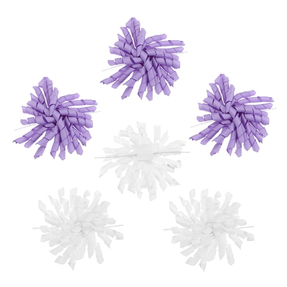 Uxcell 4" Curly Bows for Gift Wrapping, 6Pcs Self Adhesive Twist Tie Grosgrain Ribbon Bow for Treat Bag Christmas Birthday Gift Box Party Favors Decor, White/Purple