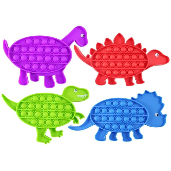 4 Cute Dinosaur Animal Shaped Pop Silicone Push Poke Bubble Wrap Fidget Toy - Press Bubbles to Pop the Bubbles Down Then Flip it over and Do it Again - Sensory Stress Toy OT Dino