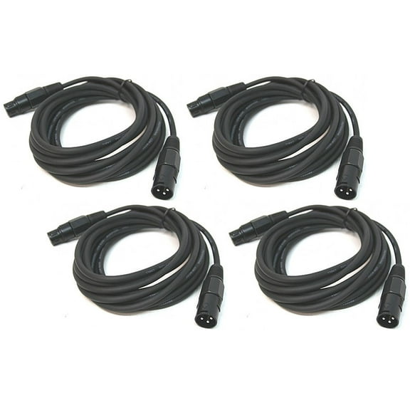 (4) DJ Pro Audio 15 Foot 3 Pin Male to Female PA Speaker Mixer XLR Cable Package