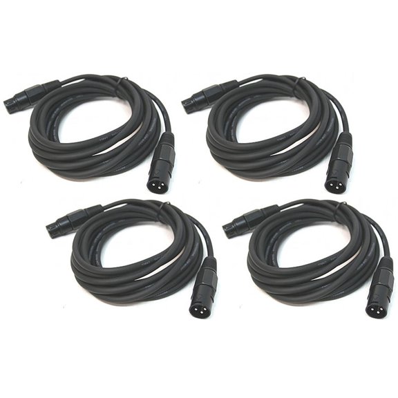 (4) DJ Pro Lighting 15 Foot 3 Pin Male to Female Light Fixture DMX Cable Package