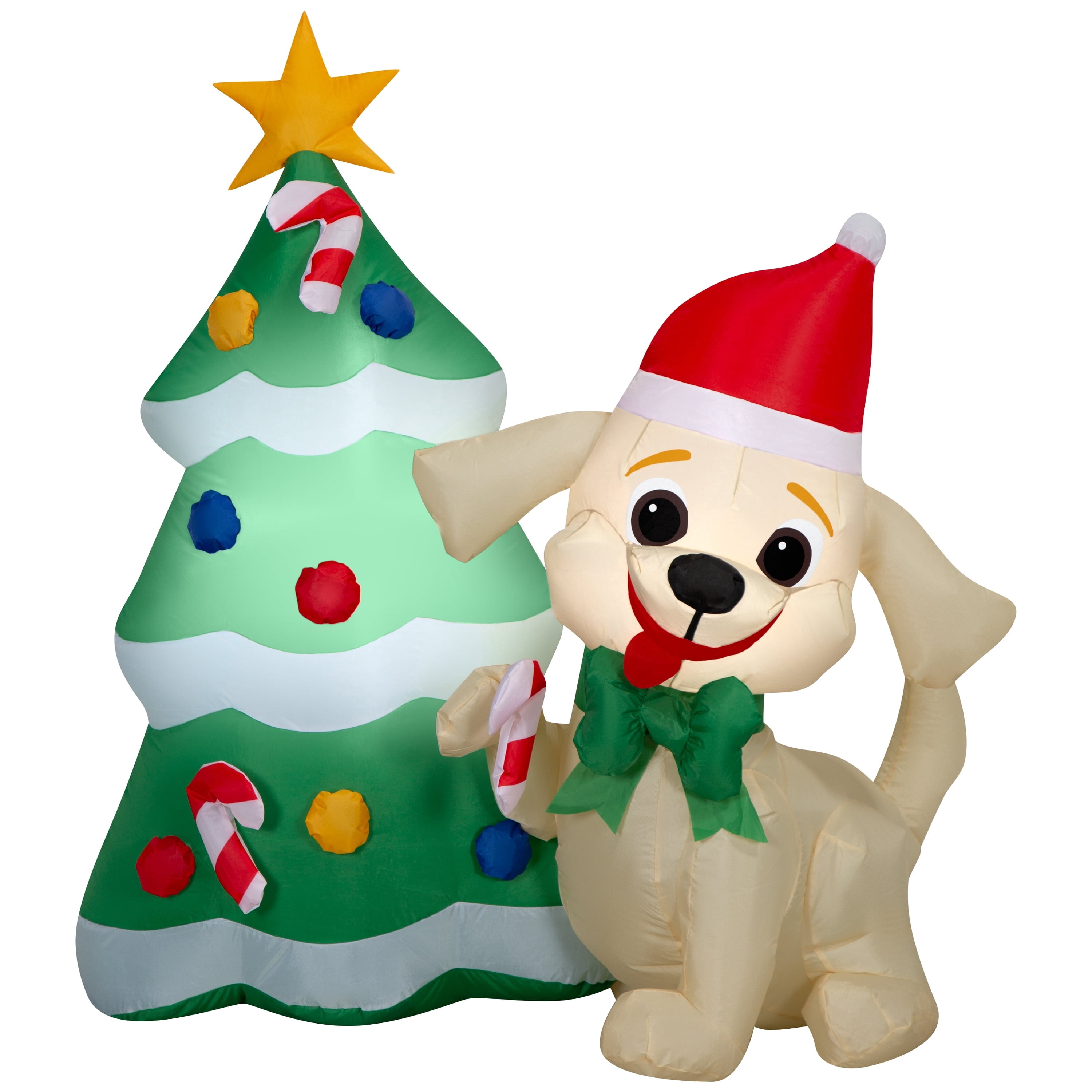 Multicolor Dog with Tree Scene Christmas Airblown Yard Inflatable, 4', by Holiday Time