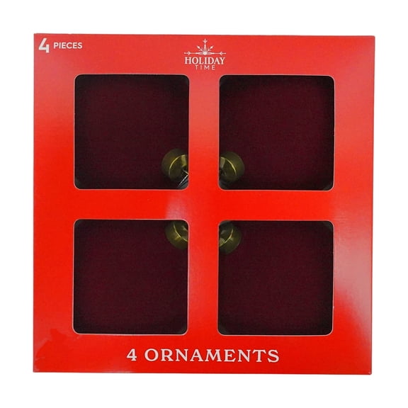 4-Count Dark Red Velvet-Feel Ball Shatterproof Christmas Ornaments, 3.9", by Holiday Time