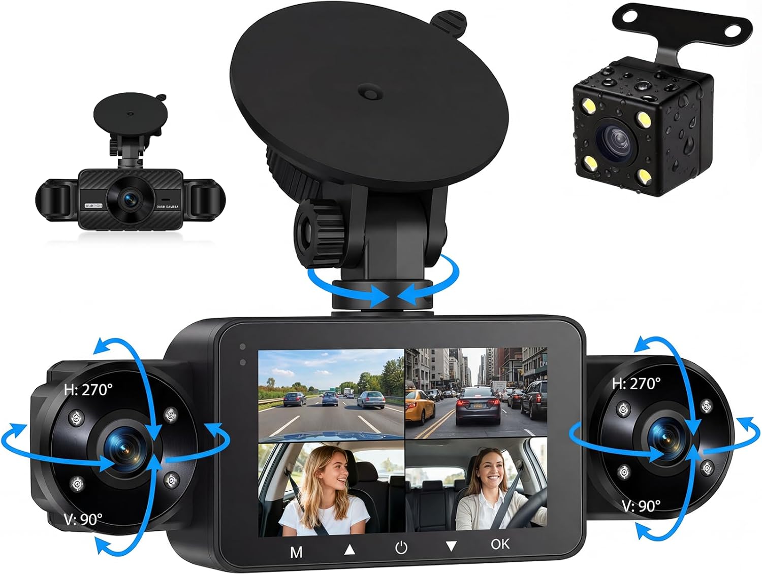 4 Dash Cam, 1080P Front and Rear Inside 360?View FHD Dash Cam for , 3 ...