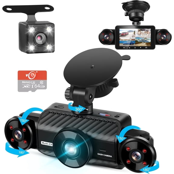 4 Dash Cam 360? View 5G WiFi & APP Control, Front and Rear Inside, Left Right Dash Camera for Free 64GB TF Card, G-Sensor, Night Vision, 24H Parking Mode