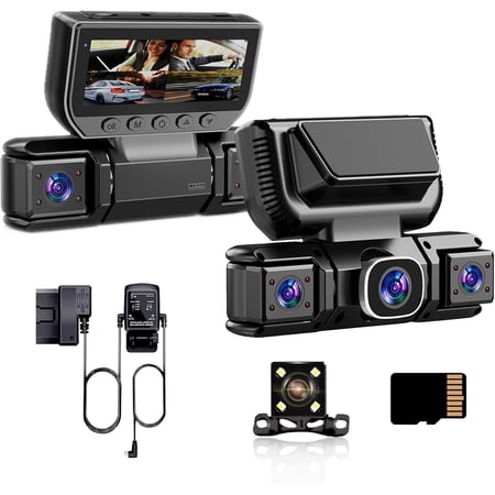 4 Dash Cam Front & Rear for with Radar Motion Detection,1080P FHD Screen Dash Camera Include Free ODBII Hardwire 24/7 Parking ,360? Camera with WiFi,Loop Record,Night Vision