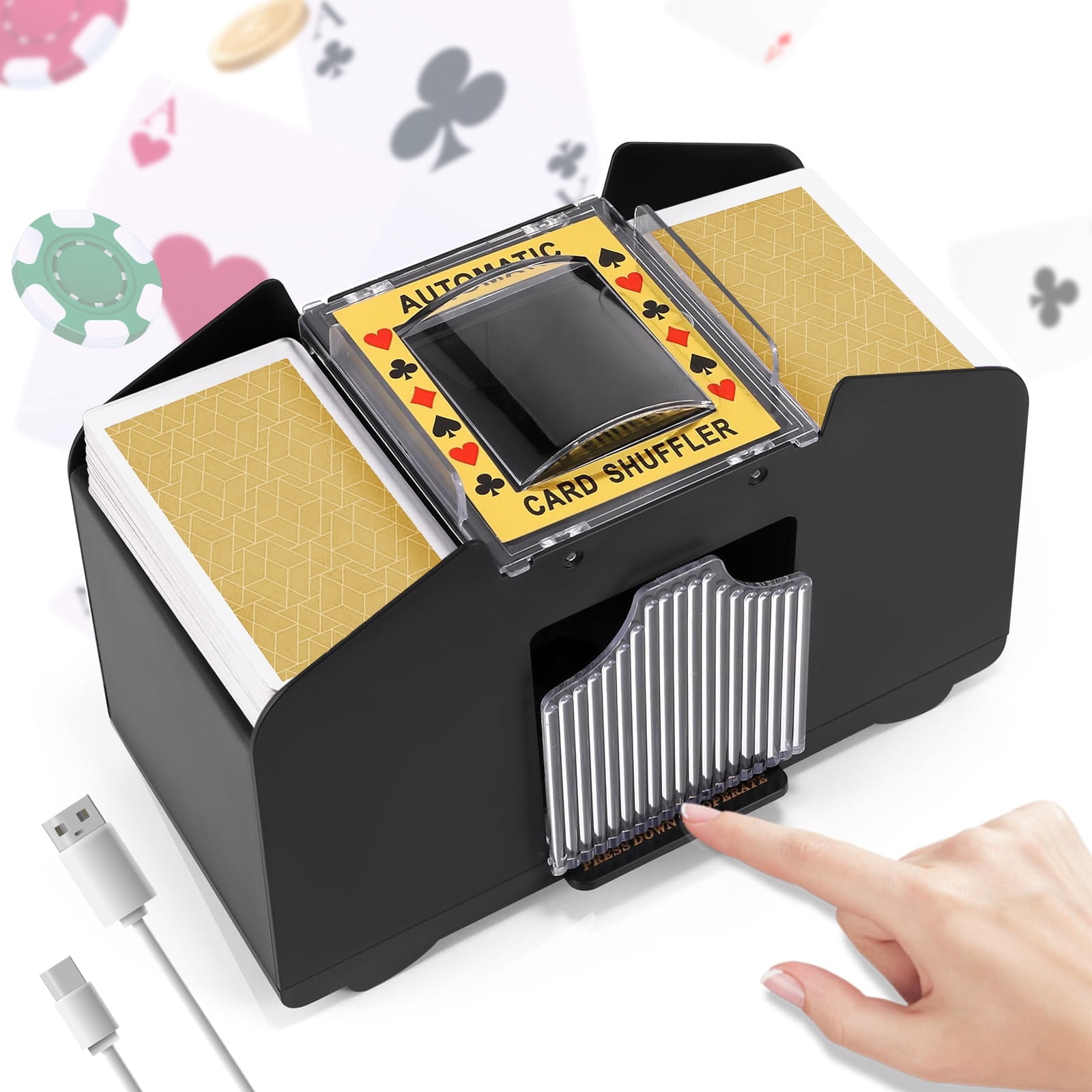 Miawtro Elektrische Kaartenschudmachine – 4 Decks – USB-C Of Batterij – Voor Poker, UNO En Blackjack – Draagbaar En Compact