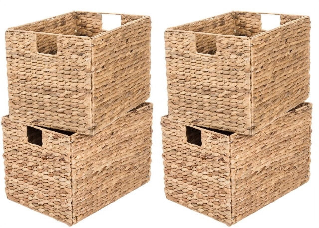 Hand-Woven Water Hyacinth Rectangular Wicker Storage Baskets, Set of 4