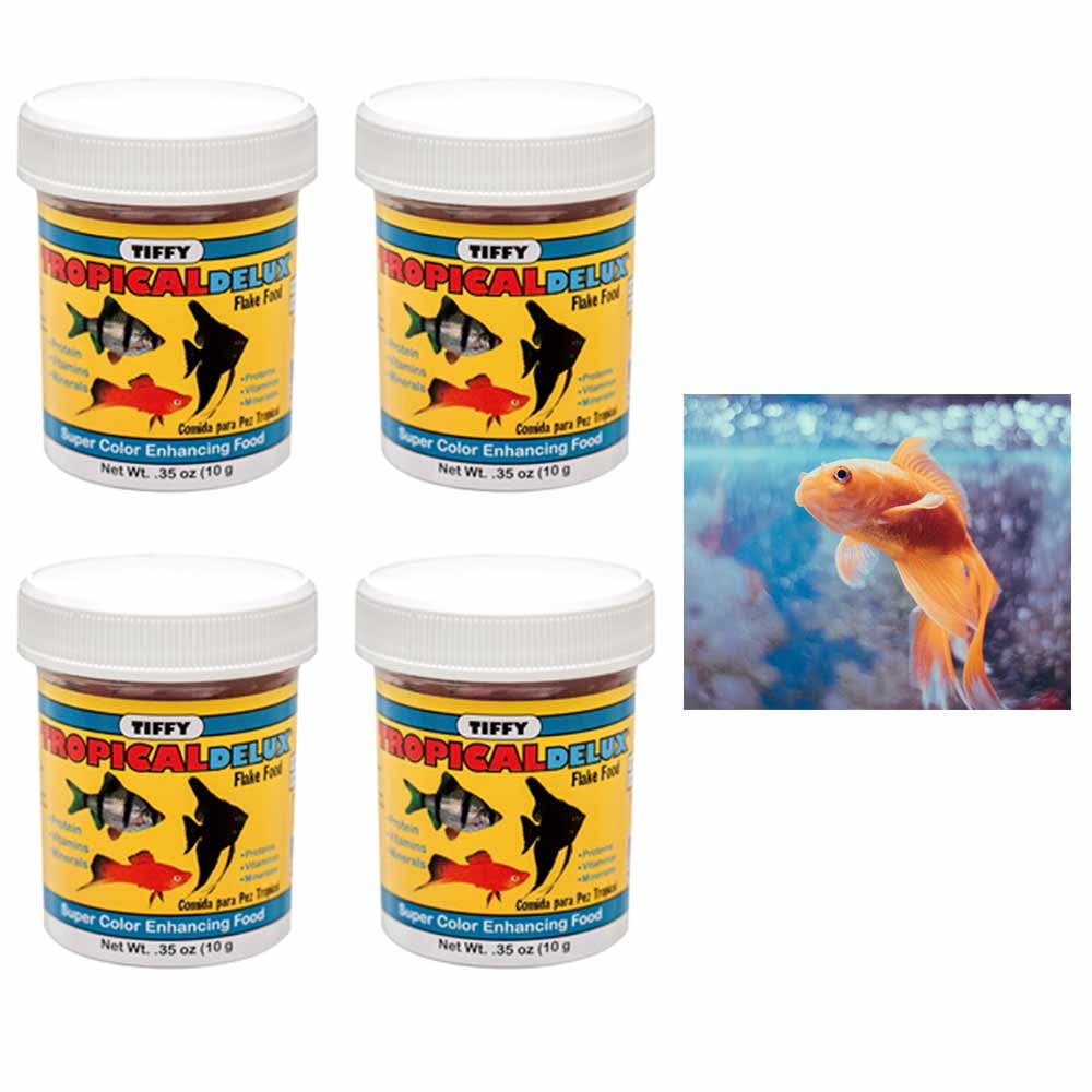 4 Deluxe Tropical Fish Flakes Food Enhance Protein Vitamins Minerals