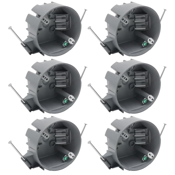 4 Dia Groundable New Work Electrical Box, Gray Plastic New Work Round Electrical Box,Plastic New Work Outlet Box for Switches 20 CU.in. with ETL .(6 Pack)