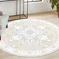 thumbnail image 1 of 4'x4' Round Area Rugs, Machine Washable Non Slip Area Rug for Living Room, Soft Low Pile Vintage Print Pattern Indoor Bedroom Thin Carpet, Cream, 1 of 6