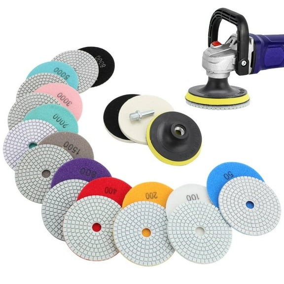 4" Diamond Polishing Pads, 14Pcs Wet Dry Granite Stone Polish Pad Kit with 5/8"-11 Backer Pad for Drill, Grinder, Polisher, 50-8000 Grit Sanding Pads for Concrete, Marble, Tile, Quartz