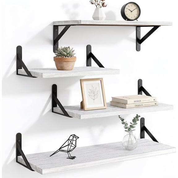 4 Different Sizes Floating Shelves for Wall Decor, Rustic White