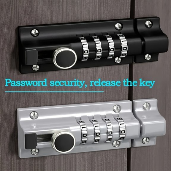 4-Digit Black Combination Bolt Lock, Heavy-Duty Zinc Alloy Sliding Lock with Dual-Purpose Screwdriver Set for Sheds & Fences