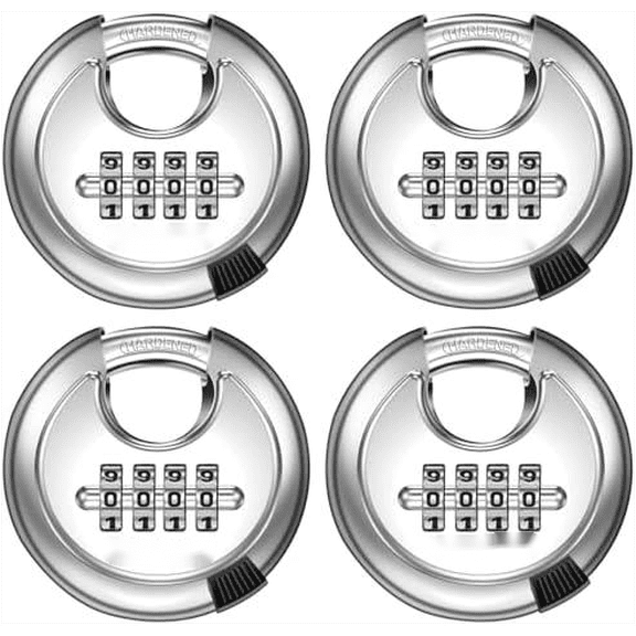 4 Digit Combination Disc Padlock with Hardened Steel Shackle Outdoor Combo Gate Lock for Sheds, Storage Unit, Garage, Fence, Trailer Tongue (4 Pcs)$$Tools & Hardware Other