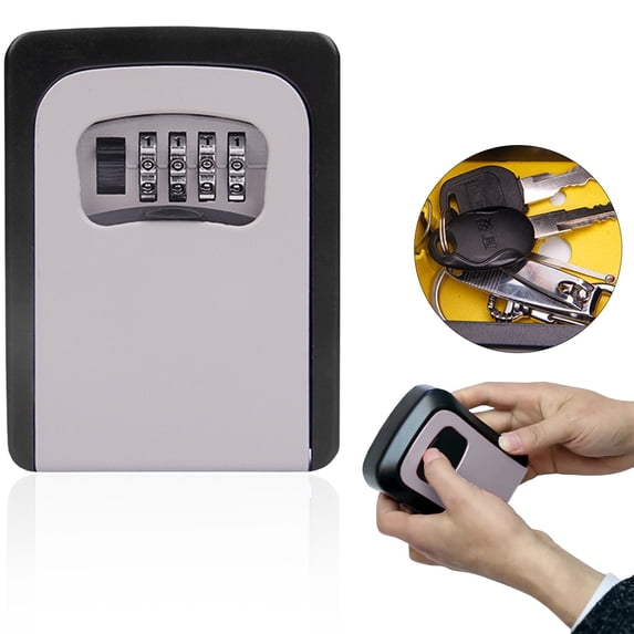 4-Digit Combination Key Storage Box, Wall Mount Metal Lock Box for Garage and Entryway-Grey
