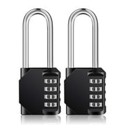 TiokMc 4 Digit Combination Lock, 2.5 Inch Long Shackle, Waterproof Resettable Padlock for Gym Locker, Cabinet, Gate, Fence, Toolbox - Black, Pack of 2